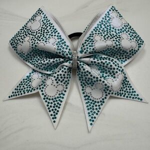 Mickey White and Teal Rhinestone Cheer Bow